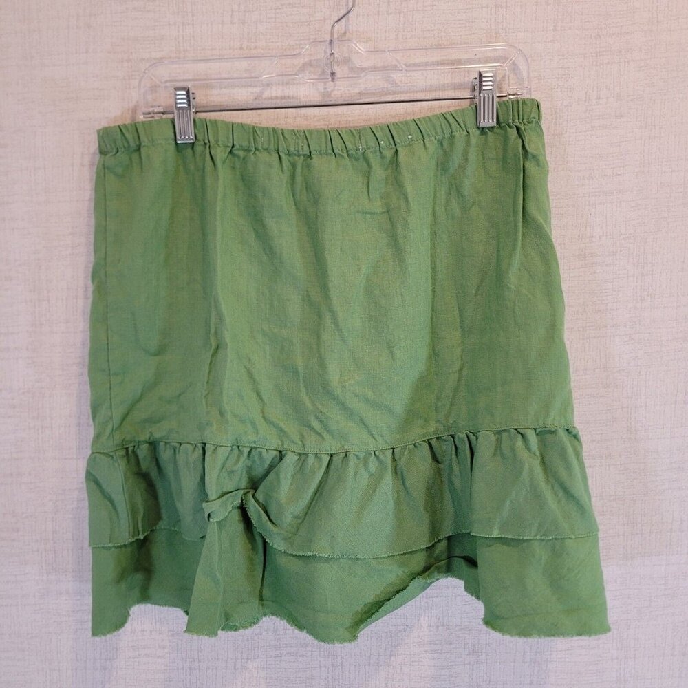 Old Navy Low Rise Linen Skirt Womens 6 Green Ruffle Hem Tiered Y2K - Picture 1 of 7